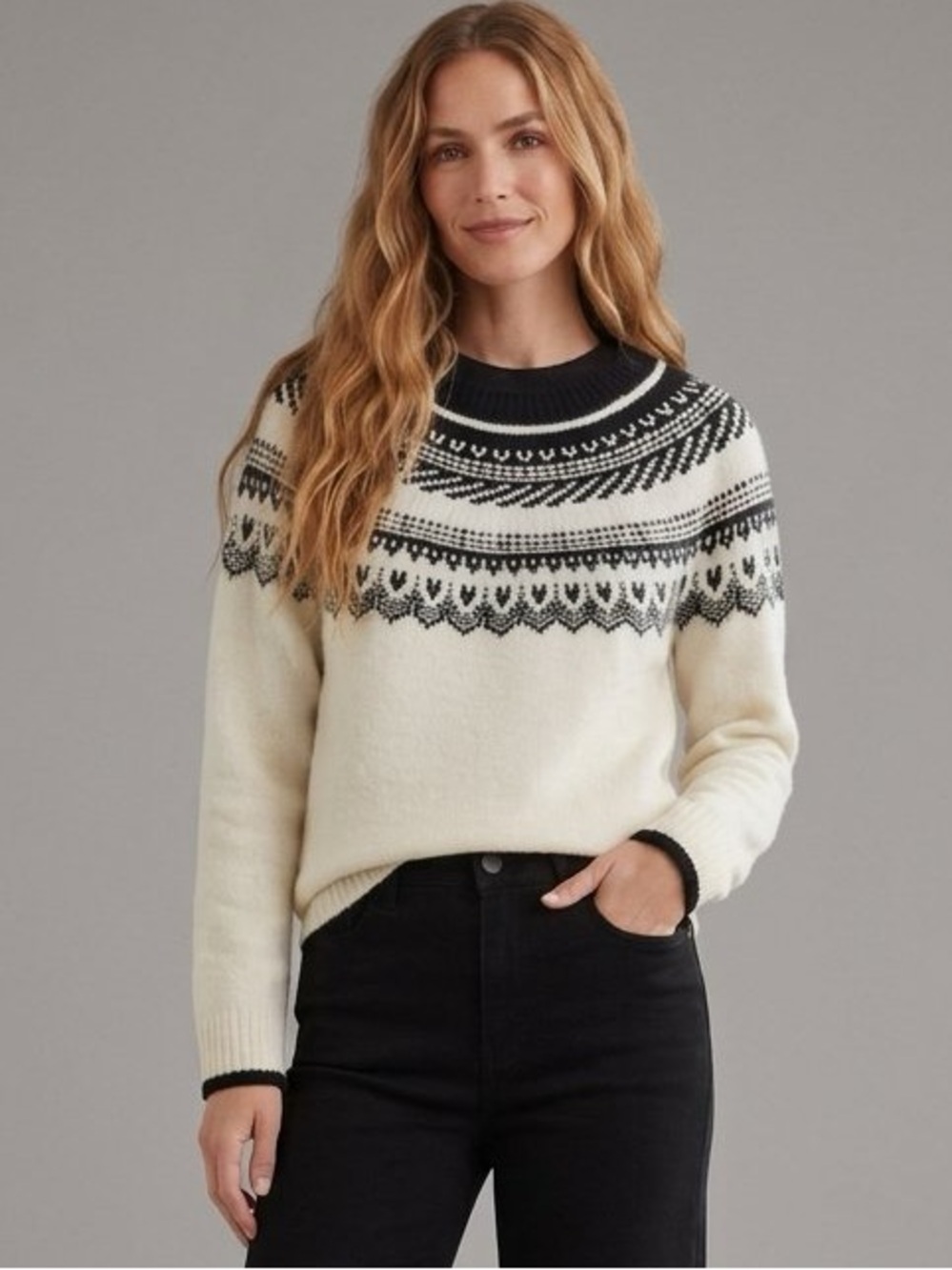Classic Ivory & Black Fair Isle Crewneck Sweater by Style & Co. • Size 1X • NWT